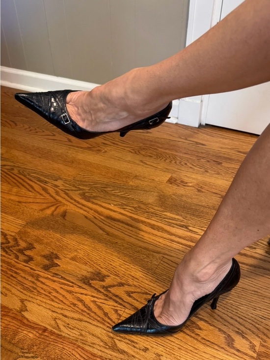 Charles David Shoes - Charles David Black Pointed Leather Buckle Pumps